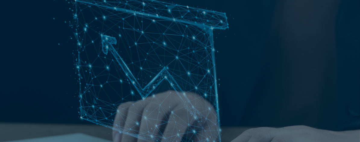 Bild mit digitalen Punkten und Netzstrukturen, die einen sicheren Datenfluss symbolisieren, Teil der MEGLA Success Story mit AVEVA CONNECT und INEOS.